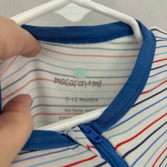 Macaron + Me Footsie Stripes baby boy girl 9-12 months blue red white pajama - Picture 6 of 7